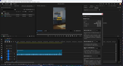 Premiere の中で動いているところ（右がパネル）